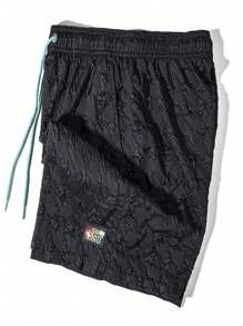 Surfspeed Men's Jacquard Patch Detail Beach Shorts - Black - View 3