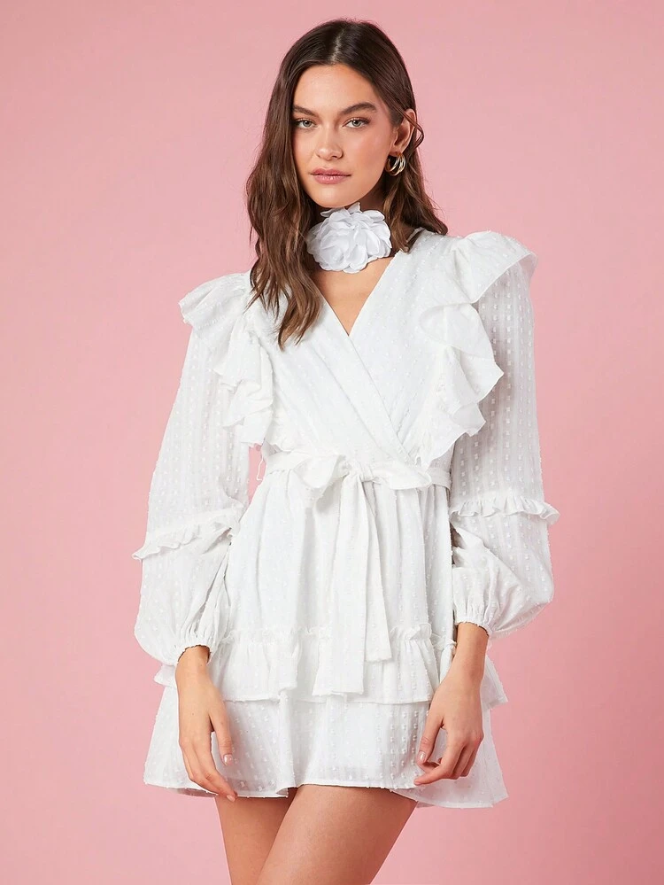 Summer Women's Ruffle Trimmed Lantern Sleeve Dress