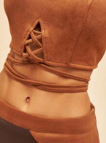 Bohemela Camiseta Sin Mangas De Tirantes Cruzados Y Dobladillo Trasero Estilo Vacacional Para Mujer Y Conjunto De Falda Asimétrica De Dos Tonos