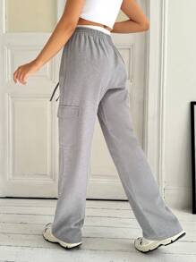 EURMUSE Woman Belly Boxer Detailed Cargo Pockets Pants - Grey - View 2