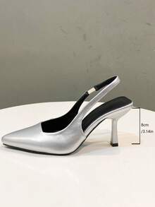 Thời trang Của phụ nữ Kích thước lớn Màu bạc Cao gót Da Dép xăng đan - Bạc - Xem 5