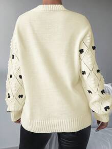 EURMUSE Pom Pom Drop Shoulder Sweater - White - View 2