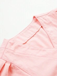 Tween Girl Denim Dress, New Arrival Casual Fashion Bubble Sleeve V Neck Washed Denim Dress - Pink - View 3