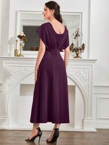 Modelyn Solid Color Cinching Waist Casual Dress - Red Violet - View 2