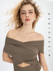 MISSGUIDED Wrap Front Hood Detail Body - Khaki - View 1