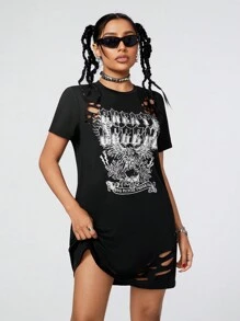 Muchica Zabytkowy Nadruk Orła Zakłopotany Sukienka koszulkowa