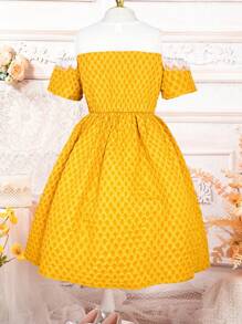 SHEIN Tween Girls' Texture & Pearl & Rhinestone Knit Cami Dress - Yellow - View 2