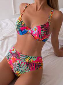 Swim Lushoire Bộ bikini có gọng đệm in họa tiết cây nhiệt đới dành cho nữ mùa hè - Nhiều màu - Xem 4