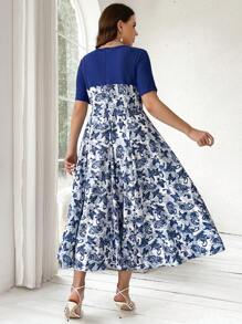 Mulvari Vestido De Talla Grande Con Estampado De Flores De Anacardo Y Parches