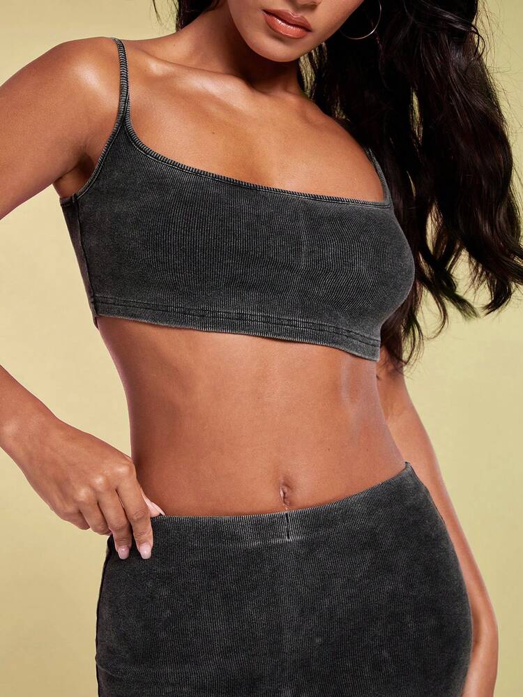 Women's Vintage Knitted Crop Top & Mini Skirt Set With Spaghetti Straps