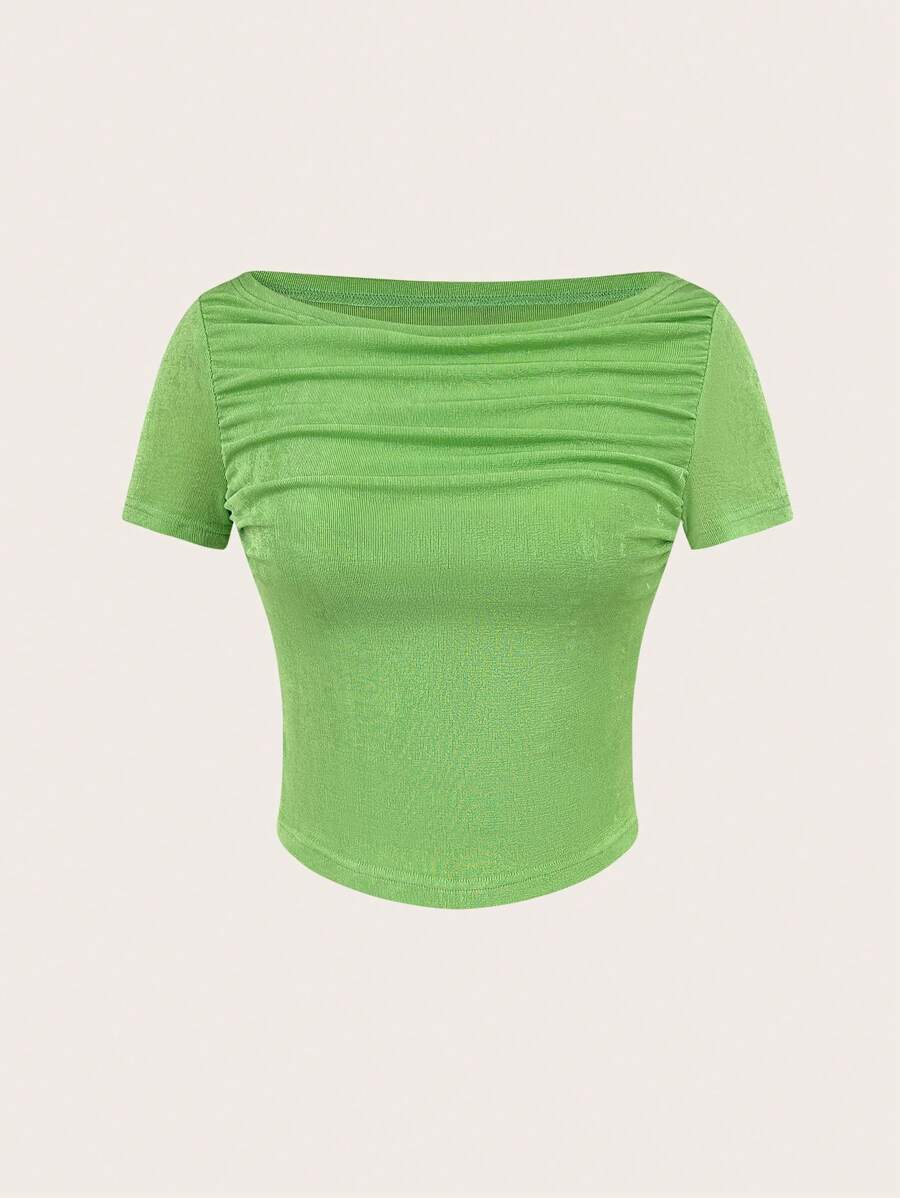 SHEIN Unity Phù hợp Xù Dệt kim Áo thun - màu xanh lá - Xem 1