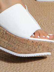 Women's New Summer Peep Toe Flat Platform Wedge Heel Sandals Slippers - White - View 3