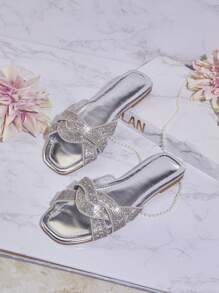 SHUZIA Women's Rhinestone Decor Flat Sandals