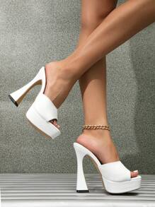 Sexy High Heel Sandals Chunky Heel Waterproof Platform Open Toe Slip On Dress Shoes, Elegant Style