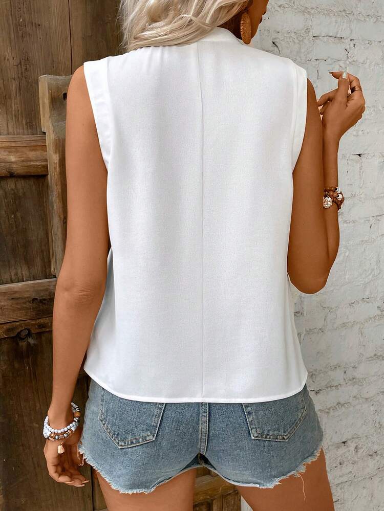 Casual Solid Color Sleeveless V-Neck Old Money White Blouse Summer