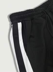 Manfinity Dauomo 男士秋季拼色直筒条纹裤 - 黑色 - 查看 6