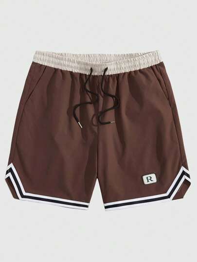 Prep شورت مخطط بأطراف مرقعة خطوط للرجال، مدرسة