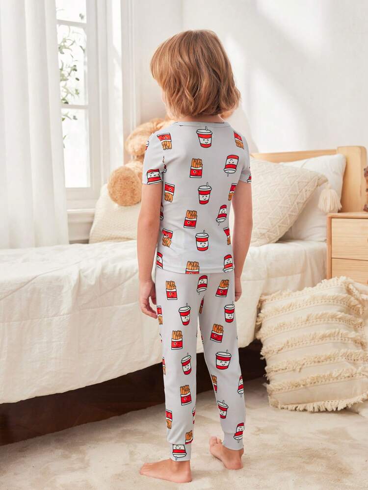 Young Boy Simple French Fries And Print Short Sleeve T-Shirt With Long Pants Homewear Set