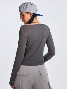 SHEIN Sports Solid Color Boat Neck Sport T-Shirt With Pleats