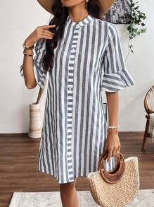 EMERY ROSE Women's Striped Shirt Dress - Blue and White - View 4
