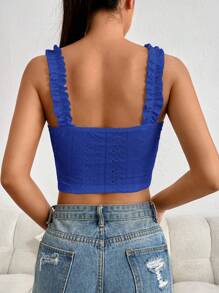 SHEIN EZwear Einfarbiges Durchbrochenes Besticktes Schnür-crop Tank Top