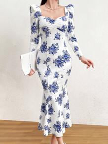 Modelyn 女士花卉印花羊腿袖美人鱼下摆连衣裙长款晚礼服 - 彩色 - 查看 6