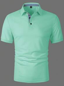 Manfinity Mode Men's Short Sleeve Polo Shirt With Striped Hem - Mint Green - View 4