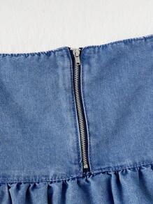 Soleia Jupe En Jean À Ourlet À Volants En A À Taille Haute Pour Femme, Style Vacances Avec Un Ajustement Ample