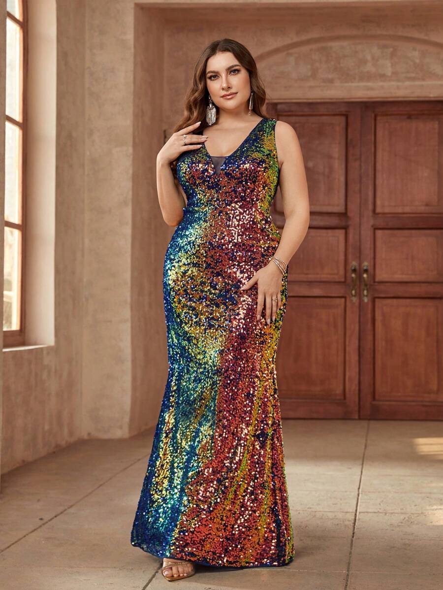 SHEIN Belle Đầm dạ hội đuôi cá sang trọng nhiều màu sắc dành cho nữ cỡ lớn - Nhiều màu - Xem 1