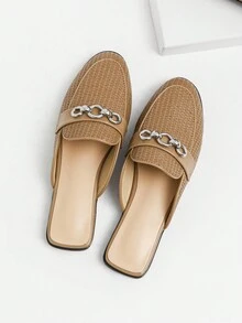 2024年夏季新款女士懶人鞋，中空尖頭後空穿著扁平鞋 - 棕色 - 查看 3