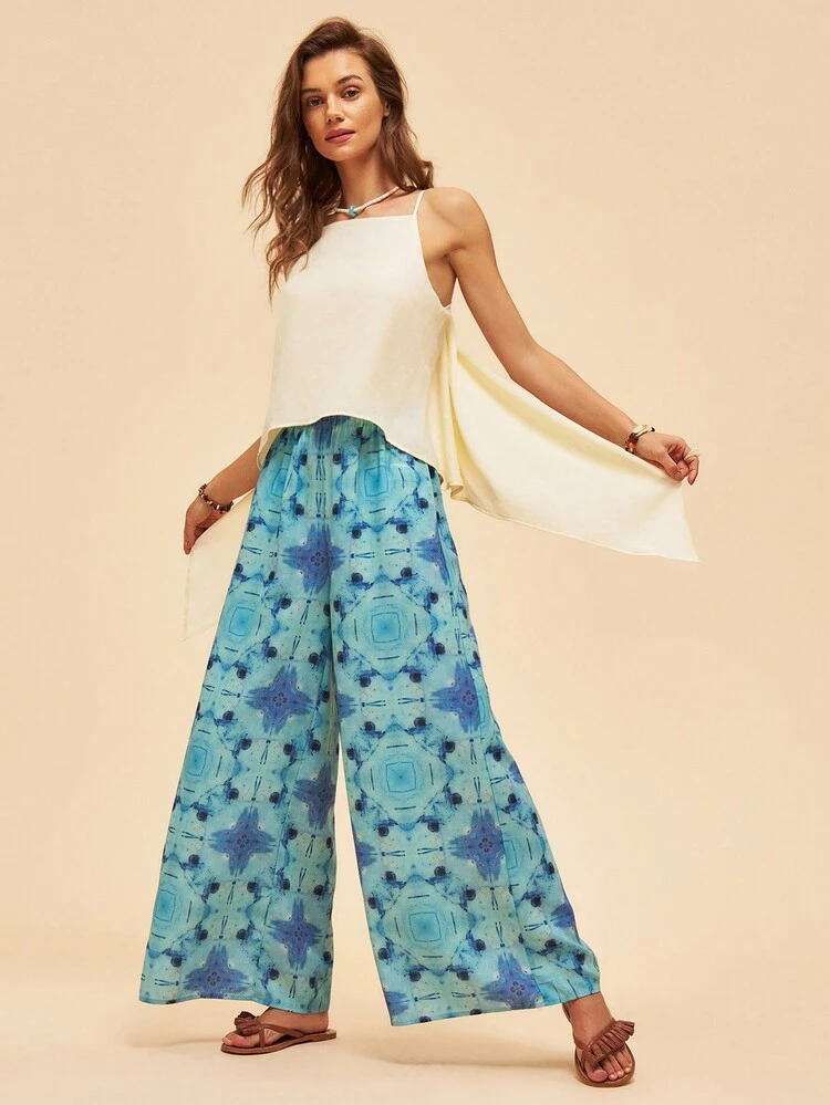 Women's Vacation-Style Printed Splicing Sleeveless Jumpsuit