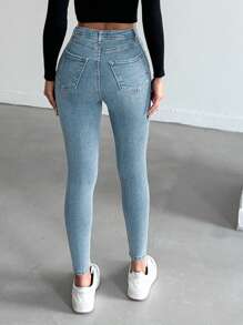 EURMUSE Solid Color Skinny Jeans - Light Wash - View 2