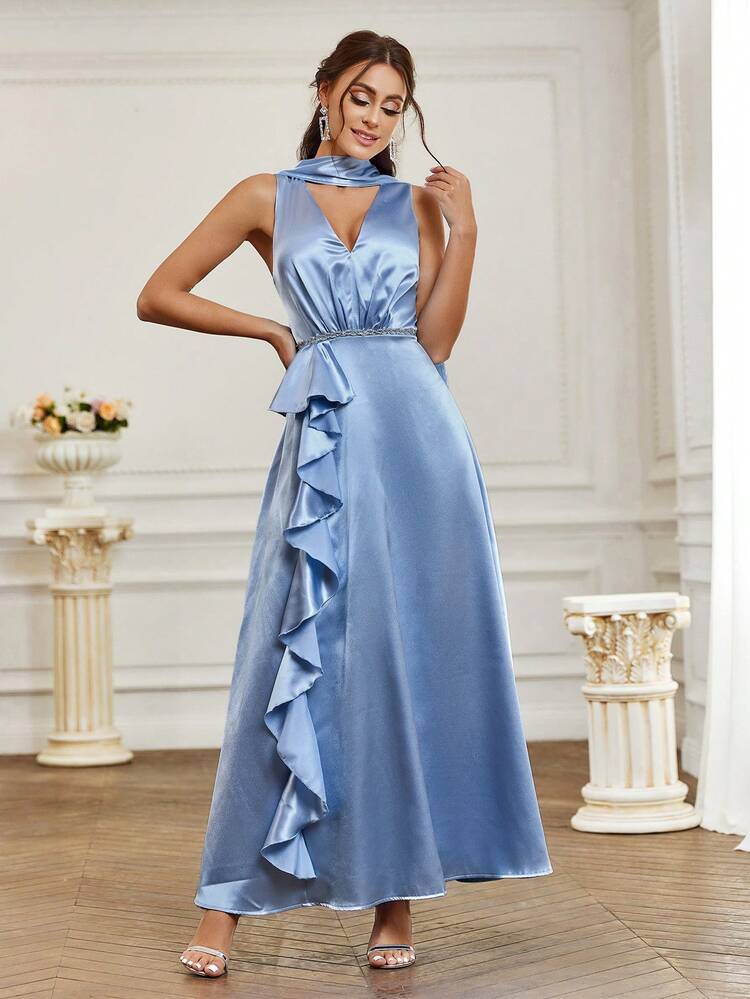 Elegant And Romantic V Neck Ruffles And Sashes Bridesmaid Dress