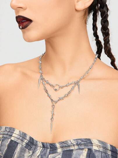 Grunge Punk 1 Stück Halskette Mit Anhänger Im Punk-stil Mit Dornen- Und Nietendekor