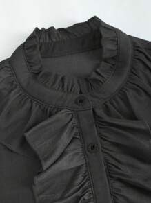 Chiquease Femme Chemise À Manches Cloches Solides Avec Garniture Volantée Colorée - Noir - Voir 3
