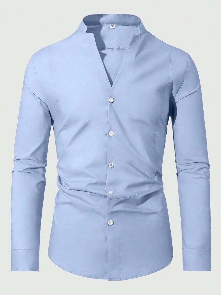 Men's Notched Collar Long Sleeve Shirt