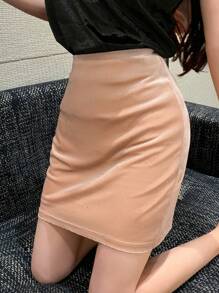 Dazy Designer Solid Straight Skirt Fall Skirts - Pink - View 2