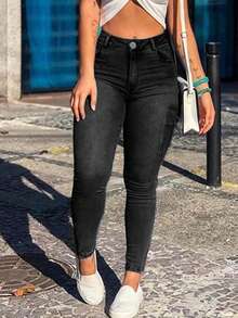 Women's High-Stretch Skinny Jeans For Fall/Winter: Pear-Shaped, Butt-Lifting, Figure-Flattering, Black With Multiple Pockets, Small Size Casual And Versatile For Everyday Wear, Perfect For Commuting, Office Settings, Or Shopping Outings. - màu đen - Xem 3