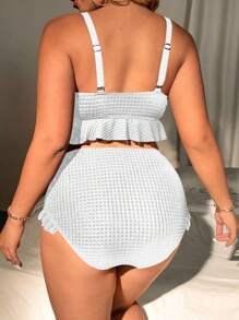 SHEIN Swim Curve Summer Beach Plus Size Solid Color Ruffled Bra & Bikini Bottom Swimwear Set - White - View 2