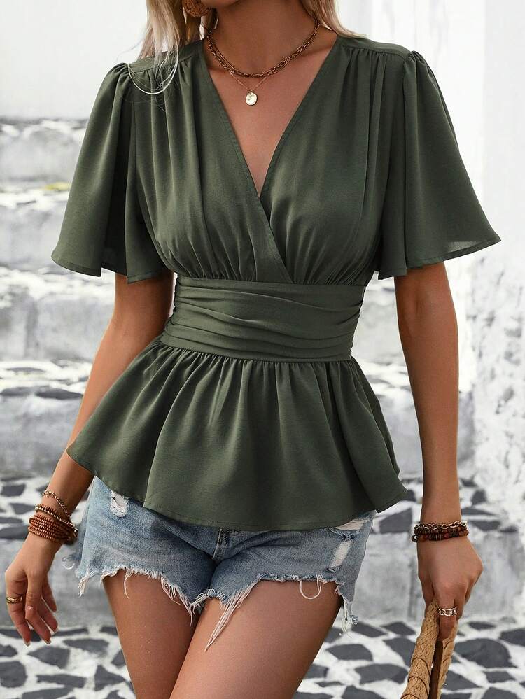 SHEIN LUNE Chemise Cintrée Unicolore - Vert - Voir 3