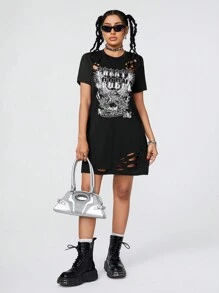 Muchica Zabytkowy Nadruk Orła Zakłopotany Sukienka koszulkowa