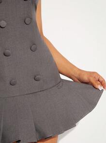 SHEIN Unity Double Breasted Pleated Hem Sleeveless Mini Dress - Black - View 4