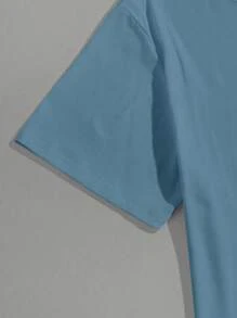 Manfinity Homme Men's Letter Print Short Sleeve T-Shirt - Blue - View 3