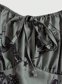 ROMWE Goth Allover Print Ruffle Hem Cami Dress - Green - View 4