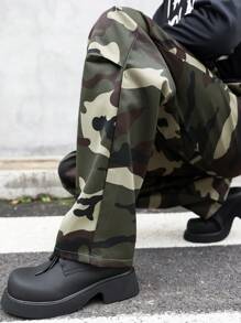 Manfinity Roghcode Loose Fit Men's Camouflage Print Cargo Pants With Flap Pockets - Army Green - View 4