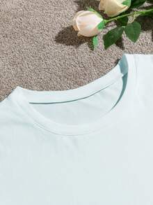 SHEIN Essnce Kích thước lớn Của phụ nữ con chuồn chuồn In Ngắn tay Áo thun - Màu xanh nhạt - Xem 5