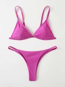 SHEIN Swim Summer Beach Triangle Thong Bikini Set - Hot Pink - View 5