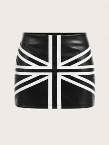 SHEIN ICON Falda De Talle Bajo Para Mujer Con Estampado De Espiga - Blanco y Negro - Ver 2