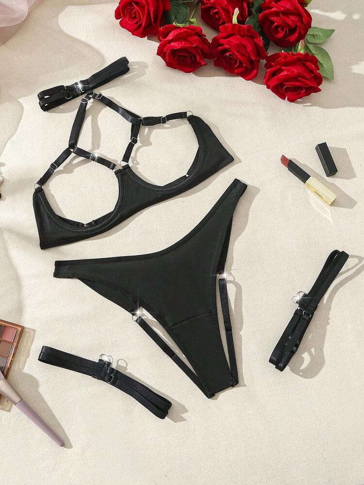 Women's Solid Color Hollow Out Sexy Lingerie Set