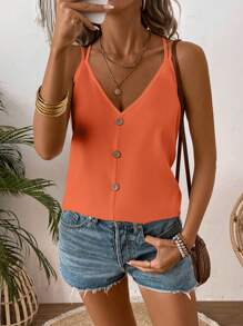 SHEIN Top Camisola Informal Con Detalle De Botones Y Cuello En V